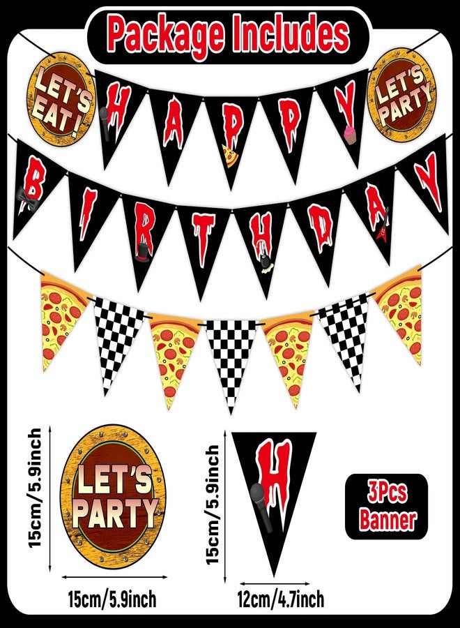 MinFyberd Night Party Decoration Horror Game Happy Birthday Banner Pre-Strung Black White Checkered Pizza Pennant Banner Flags Video Game Bunting Garland for Spooky Creepy Bear Themed Birthday Party Supplies - Image 2