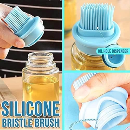 TAZLYN Kitchen Accessories Items for Home Oil Dispenser with Brush Oil Brush for Cooking Silicone Oil Brush for Kitchen use Oil Spreader for dosa pan oiling Brush Baking, BBQ, Marinating(Glass) - Image 5