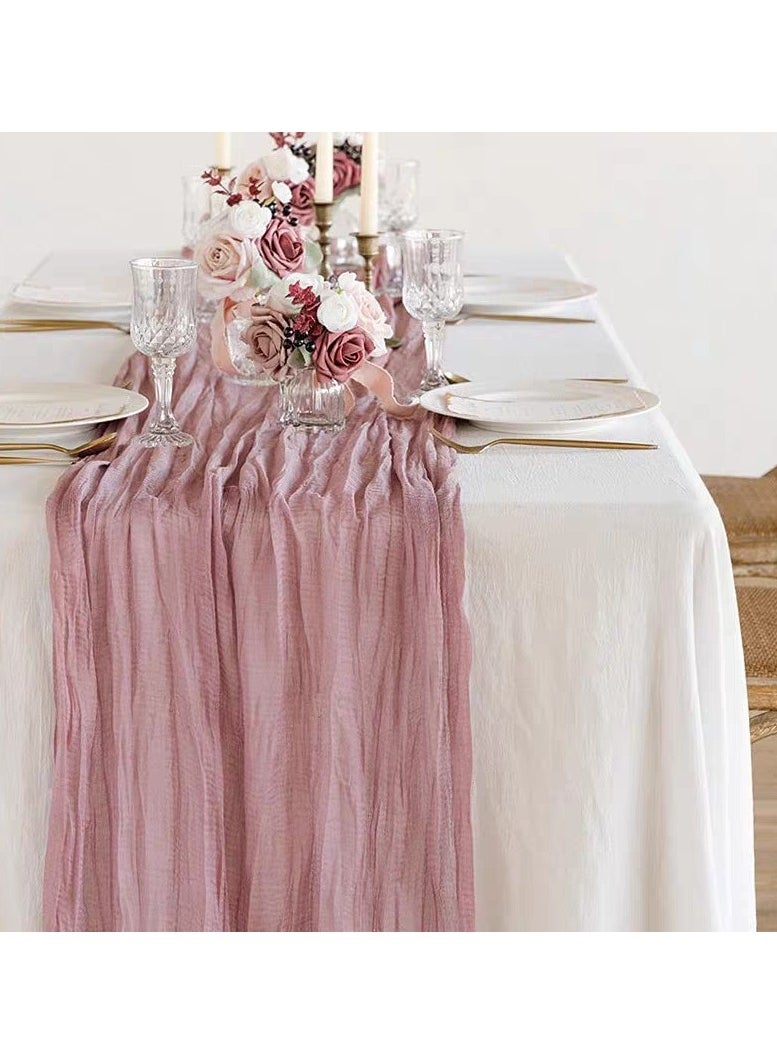 Generic Violet Pink Table Runner, Bohemian Style Gauze Table Runner for Wedding, Bridal, Baby Shower, Birthday Party Table Decoration  - Image 2