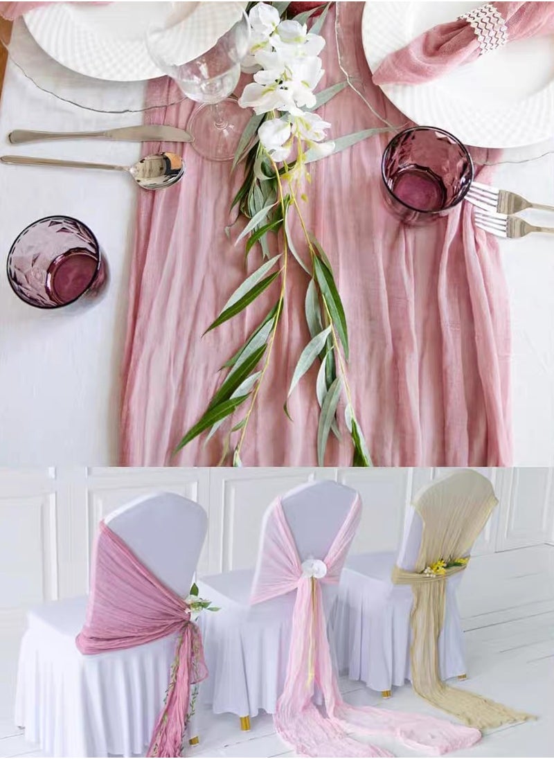 Generic Violet Pink Table Runner, Bohemian Style Gauze Table Runner for Wedding, Bridal, Baby Shower, Birthday Party Table Decoration  - Image 3