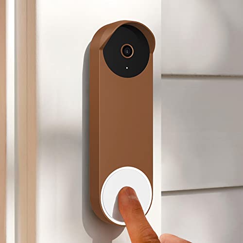 PUUUCI Silicone Case for Google Nest Hello Doorbell (Battery) 2021 Cover - Weatherproof Protective Nest Doorbell Silicone Skin Case (Brown) - Image 1