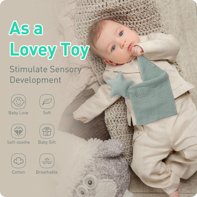 Knirose Premium Soft Muslin Cotton Star Loveys Soft & Breathable Newborn Security Blanket, Perfect Present for Baby Newborns, Toddlers Boy Girl, Gender Neutral. Fabric for Comfortable Sleep & Play - Image 4