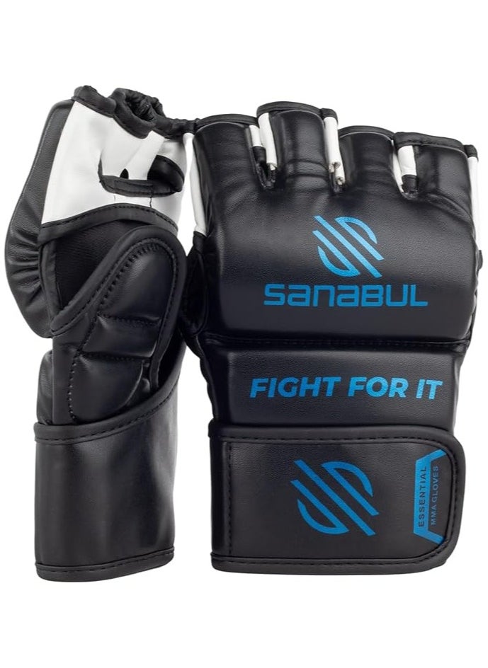 Sanabul  Essential MMA Gloves for Men and Women | Professional Fight Gloves for Sparring, Grappling, and Bag Training | Trusted by Pro Fighters (Black/Blue, Small/Medium)  - Image 1