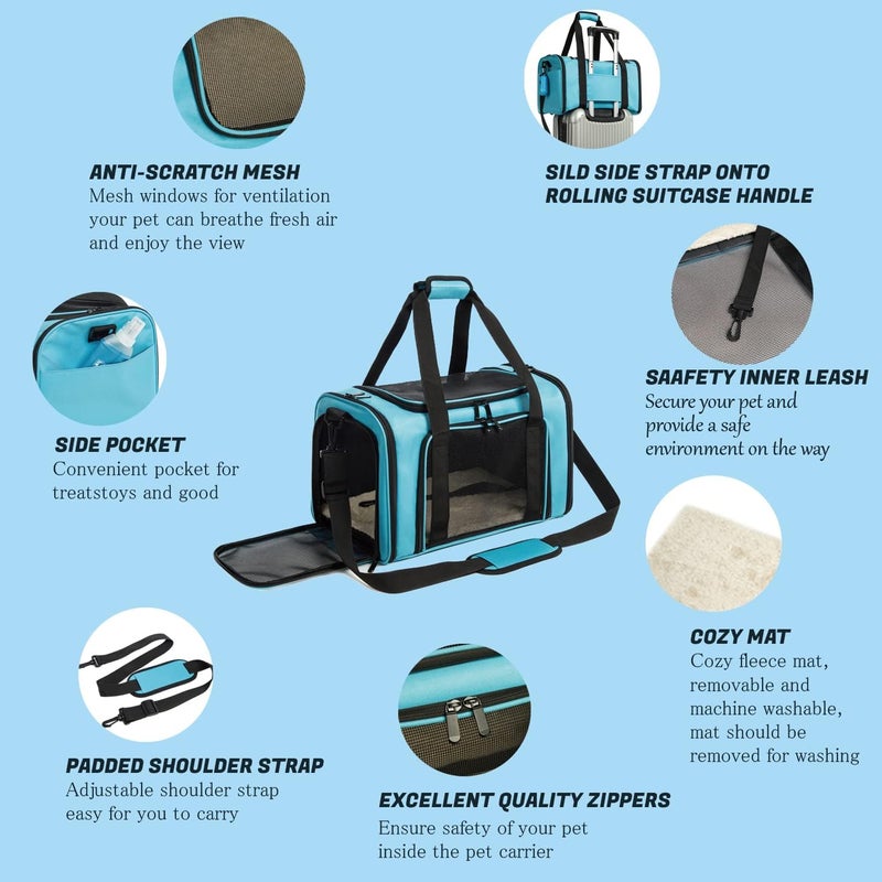 ROSEBB Cat Carrier Dog Carrier Pet Carrier Cat Bags for Small Medium Cats Dogs Puppies of 15 Lbs,of Airline Approved Small Dog Bag Soft Sided,Collapsible Travel Puppy Carrier (Large, Blue) - Image 3