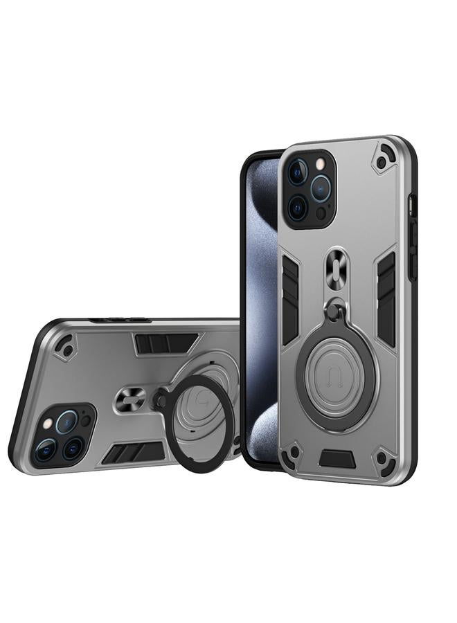 زبون جراب لهاتف iPhone 12 Pro مزود بحلقة معدنية وحامل دوار 360 درجة من مادة البولي يوريثين الحراري الهجينة - Image 1