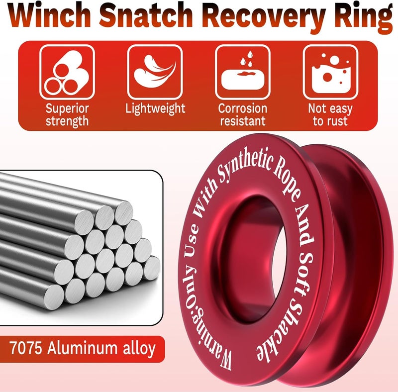ecocstm Winch Recovery Ring, Heavy Duty 45000 Lbs Break Strength Block Ring for Soft Shackle and Synthetic Rope - Red - Image 4