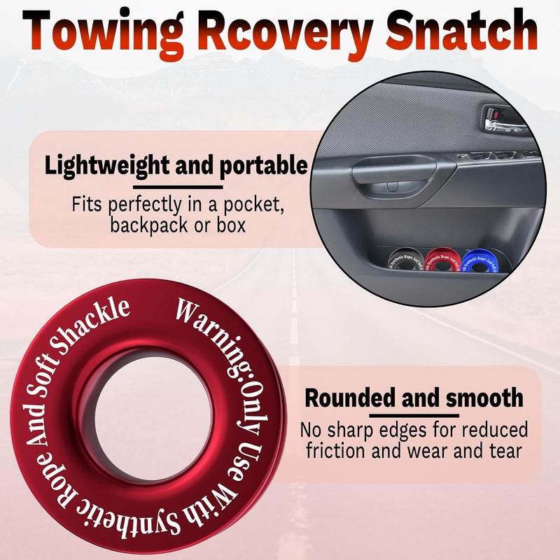 ecocstm Winch Recovery Ring, Heavy Duty 45000 Lbs Break Strength Block Ring for Soft Shackle and Synthetic Rope - Red - Image 5
