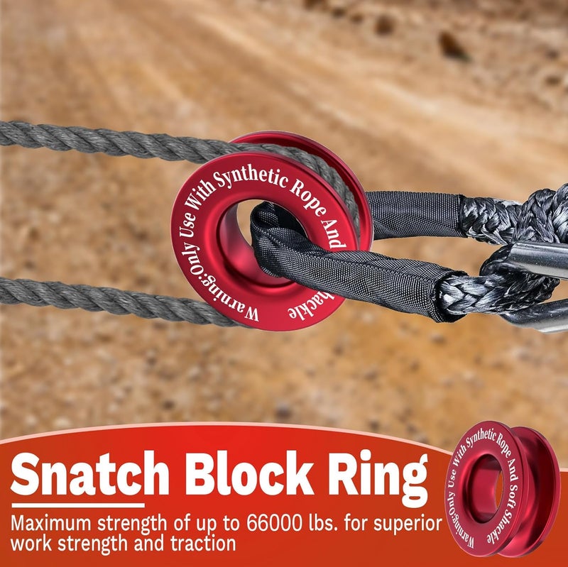 ecocstm Winch Recovery Ring, Heavy Duty 45000 Lbs Break Strength Block Ring for Soft Shackle and Synthetic Rope - Red - Image 2
