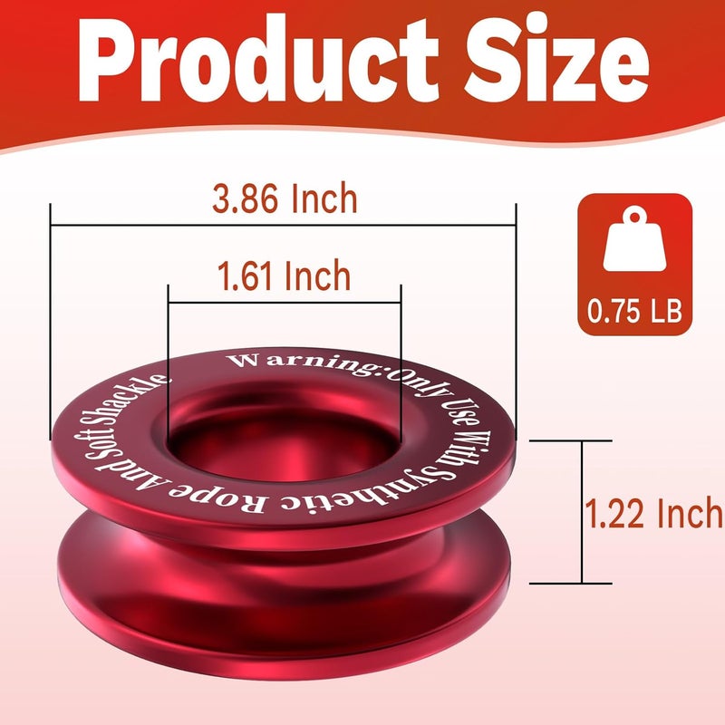 ecocstm Winch Recovery Ring, Heavy Duty 45000 Lbs Break Strength Block Ring for Soft Shackle and Synthetic Rope - Red - Image 3