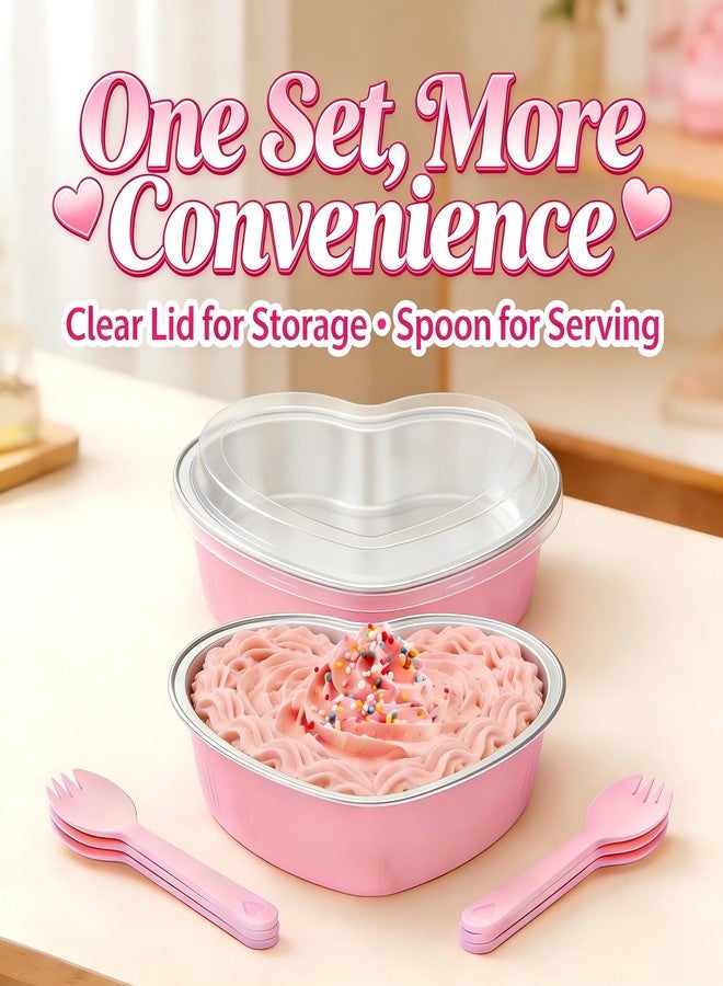 اس تي ان قوالب كيك صغيرة على شكل قلب من STN، 9 أونصة، مصنوعة من رقائق الألومنيوم، قوالب كيك للاستخدام مرة واحدة على شكل قلب مع أغطية وملعقة، مناسبة لعيد الحب، عيد الأم، أعياد الميلاد، وحفلات الزفاف، 25 قطعة (أحمر) - Image 5