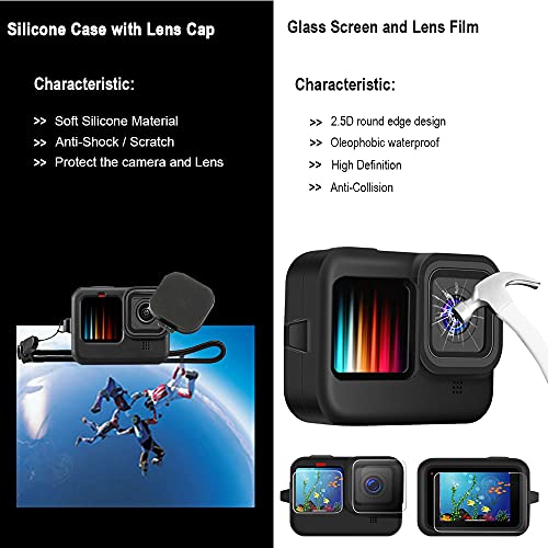 Husiway Accessories Kit for Gopro Hero 13 12 11 10 9 Black Waterproof Housing Silicone Case Glass Screen Protector Bundle for Go pro Gopro13 Gopro12 Gopro11 Gopro10 Hero13 Hero12 Hero11 Hero10 Camera 62E - Image 5