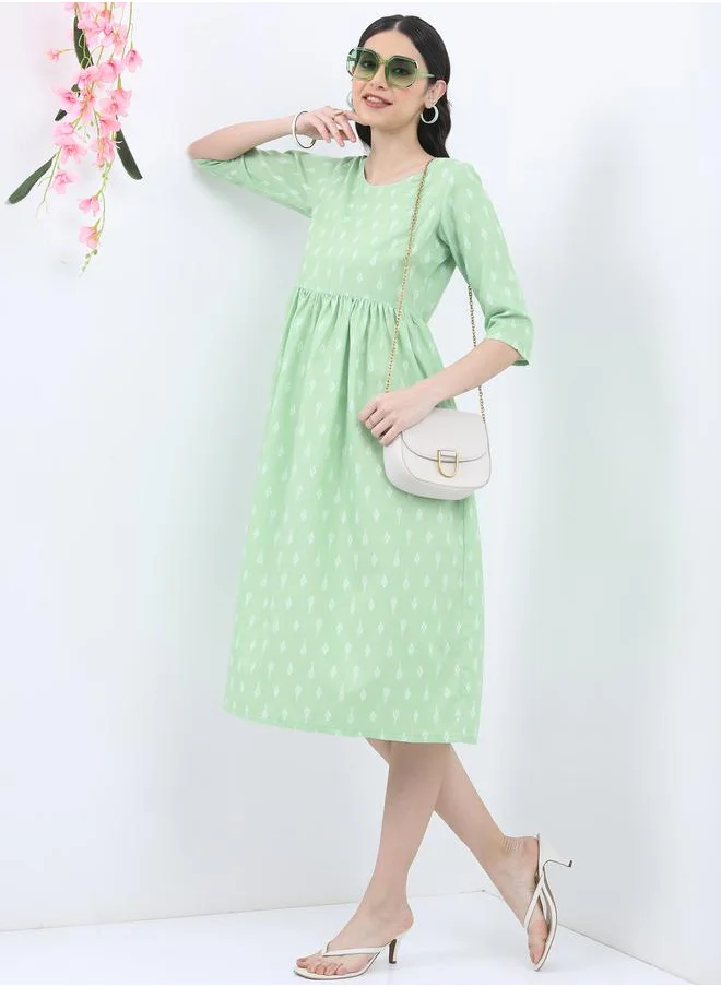 Vishudh Geometric Print A-Line Midi Dress by Styli