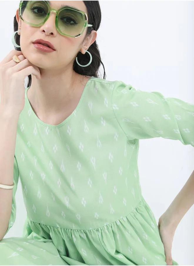 Vishudh Geometric Print A-Line Midi Dress by Styli