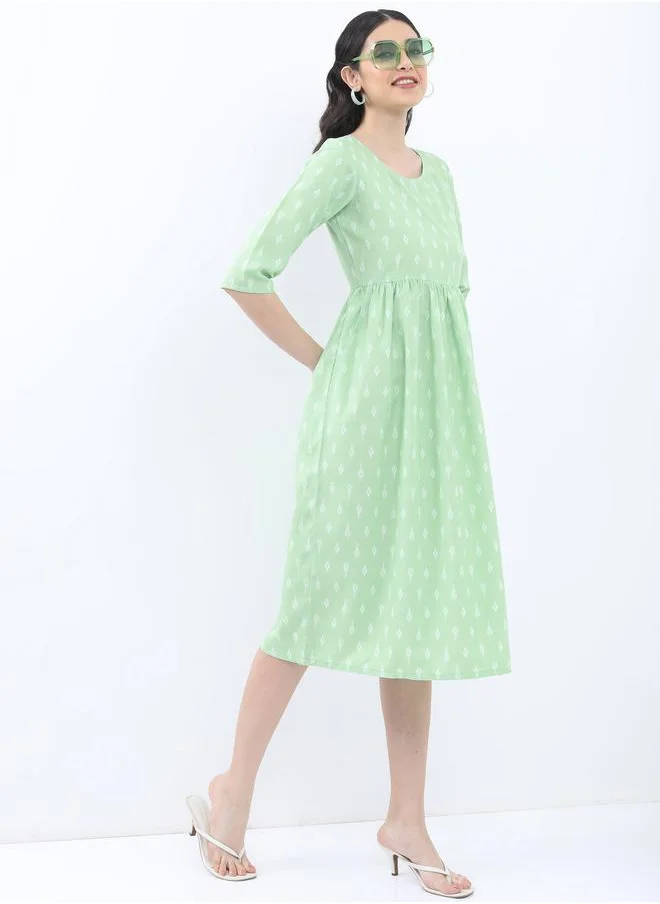 Vishudh Geometric Print A-Line Midi Dress by Styli