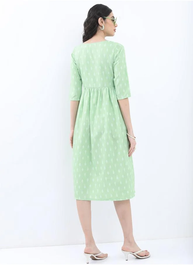 Vishudh Geometric Print A-Line Midi Dress by Styli
