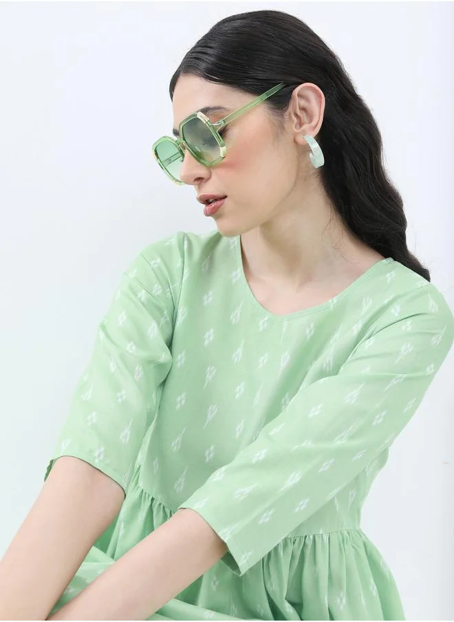 Vishudh Geometric Print A-Line Midi Dress by Styli