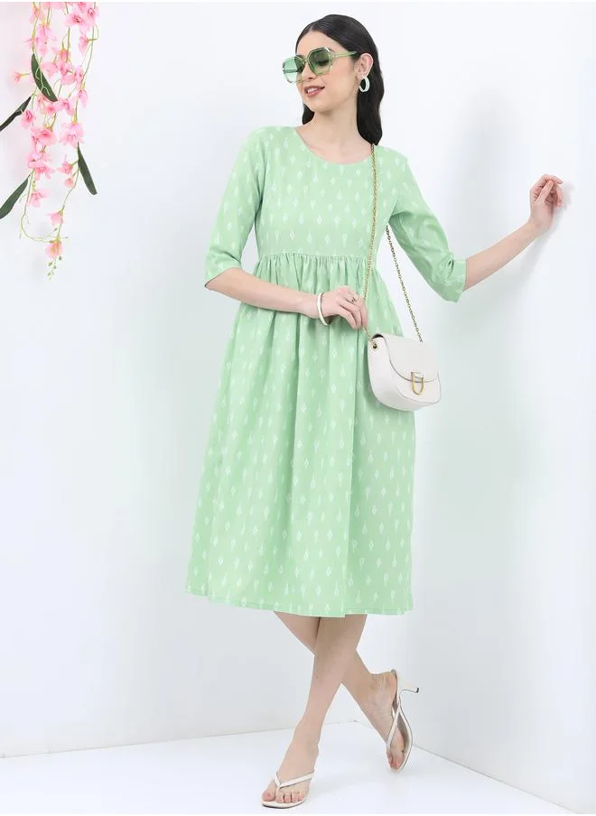 Vishudh Geometric Print A-Line Midi Dress by Styli