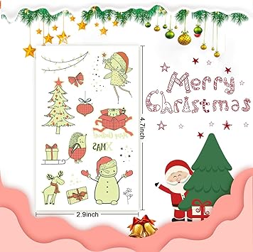 Leesgel Christmas Stocking Fillers 10 Sheets Luminous Christmas Temporary Tattoos for Kids Christmas Decorations Christmas Stickers for Xmas Party Supplies Favors Bags - Image 3