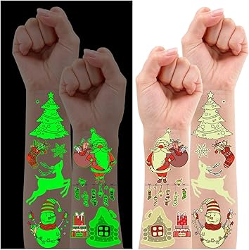 Leesgel Christmas Stocking Fillers 10 Sheets Luminous Christmas Temporary Tattoos for Kids Christmas Decorations Christmas Stickers for Xmas Party Supplies Favors Bags - Image 1