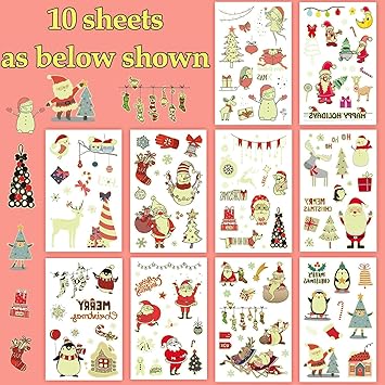 Leesgel Christmas Stocking Fillers 10 Sheets Luminous Christmas Temporary Tattoos for Kids Christmas Decorations Christmas Stickers for Xmas Party Supplies Favors Bags - Image 2