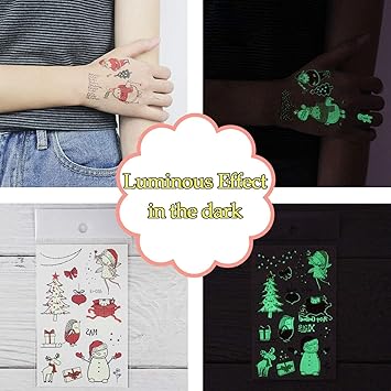 Leesgel Christmas Stocking Fillers 10 Sheets Luminous Christmas Temporary Tattoos for Kids Christmas Decorations Christmas Stickers for Xmas Party Supplies Favors Bags - Image 4