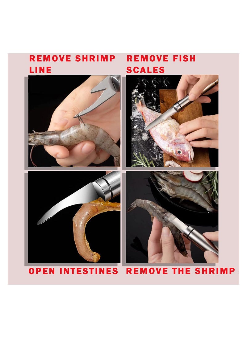 SYOSI Shrimp Line Fish Maw Knife, 5 in 1 Multifunctional Stainless Steel Shrimp Peeler and Deveiner Tool, Fish Scaler Remover, Double-headed Multipurpose Shrimp Cleaner Knife for Home Kitchen, 6 Pcs