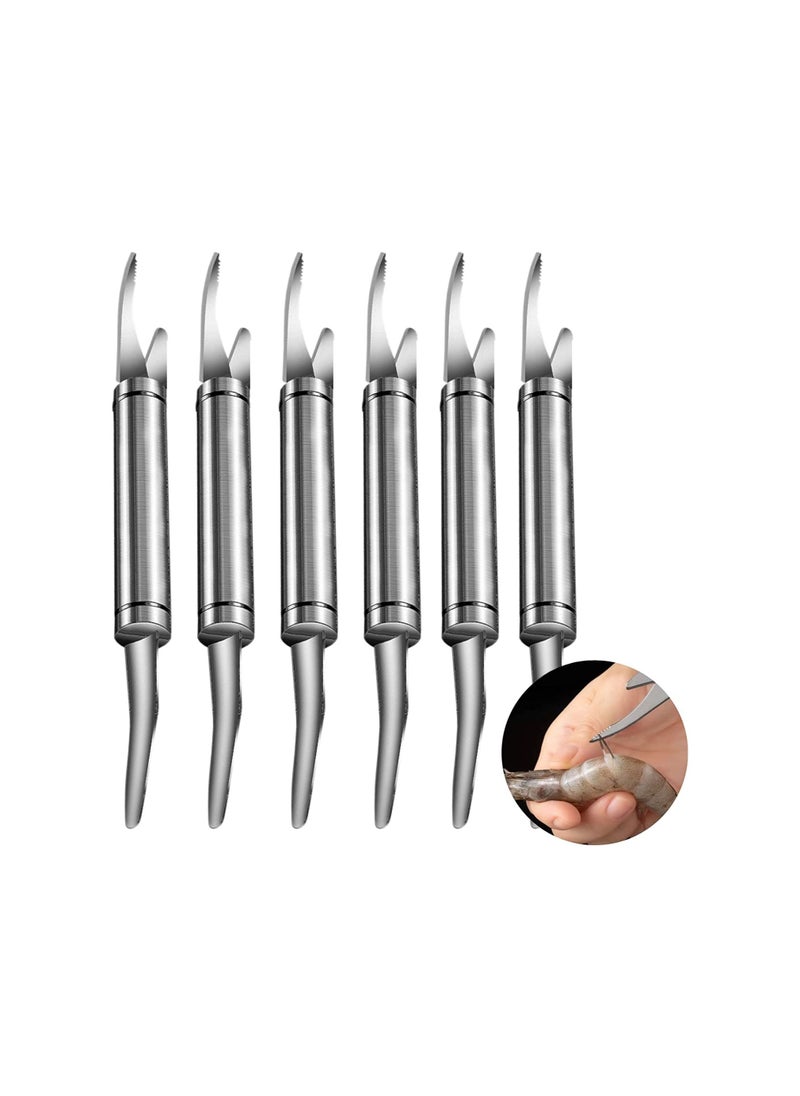 SYOSI Shrimp Line Fish Maw Knife, 5 in 1 Multifunctional Stainless Steel Shrimp Peeler and Deveiner Tool, Fish Scaler Remover, Double-headed Multipurpose Shrimp Cleaner Knife for Home Kitchen, 6 Pcs