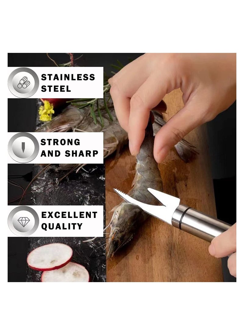 SYOSI Shrimp Line Fish Maw Knife, 5 in 1 Multifunctional Stainless Steel Shrimp Peeler and Deveiner Tool, Fish Scaler Remover, Double-headed Multipurpose Shrimp Cleaner Knife for Home Kitchen, 6 Pcs