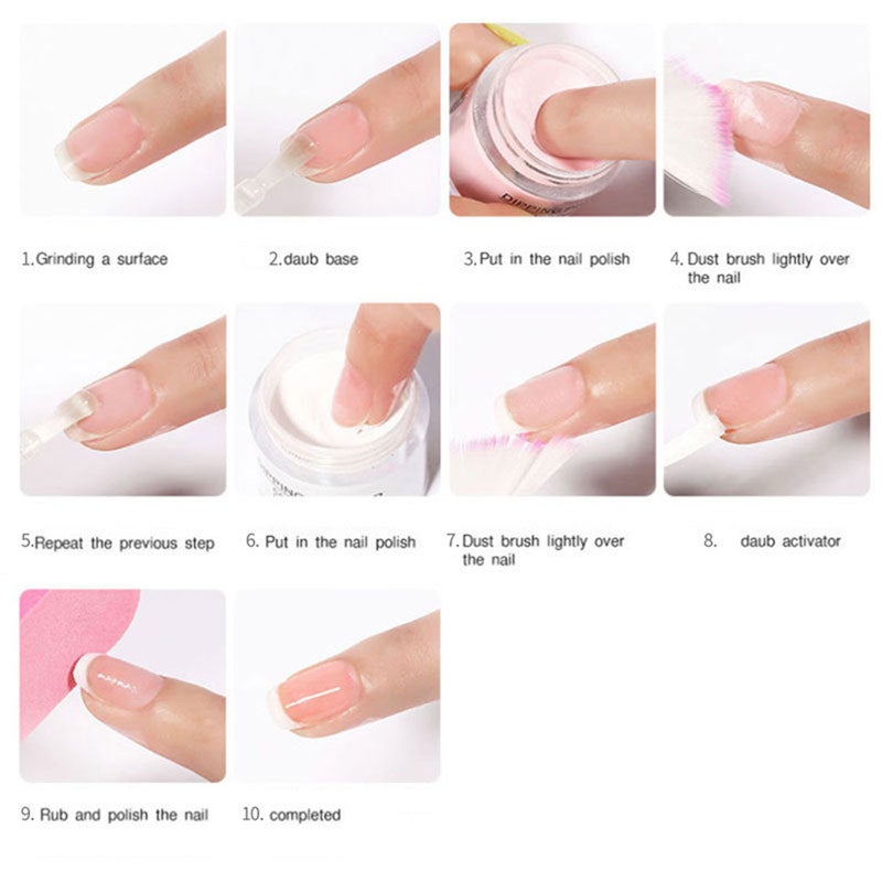Nail Dipping Powder 6*10ml 6 Popular Colors + 3*12ml Base Activator Top Coat - Long-Lasting Damage-Free No UV Lamp Needed Dip Powder Nail Kit for DIY Salon Beginners Holiday Gifting - Image 5