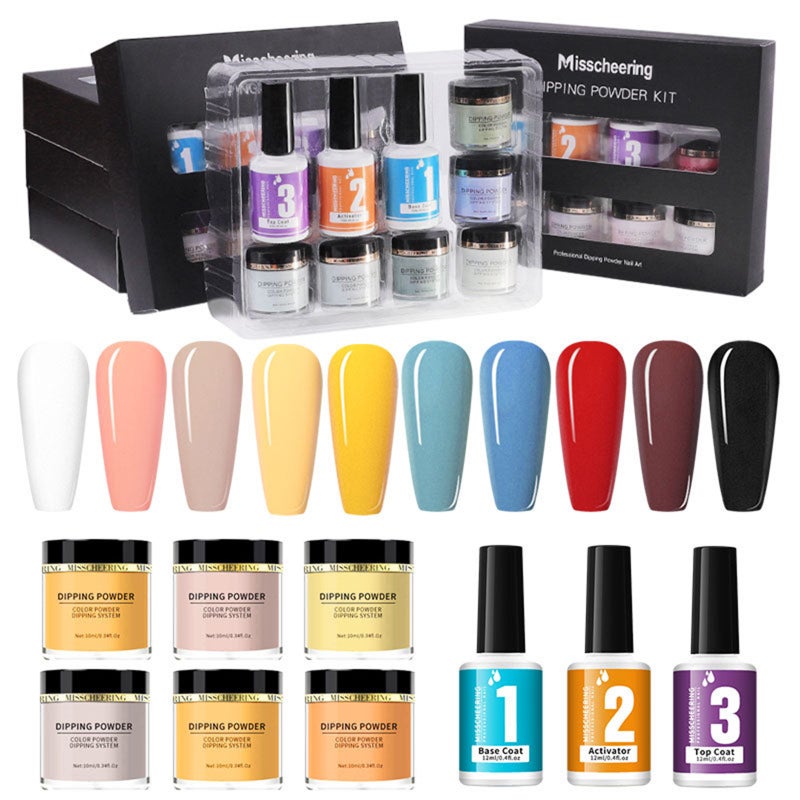 Nail Dipping Powder 6*10ml 6 Popular Colors + 3*12ml Base Activator Top Coat - Long-Lasting Damage-Free No UV Lamp Needed Dip Powder Nail Kit for DIY Salon Beginners Holiday Gifting - Image 3
