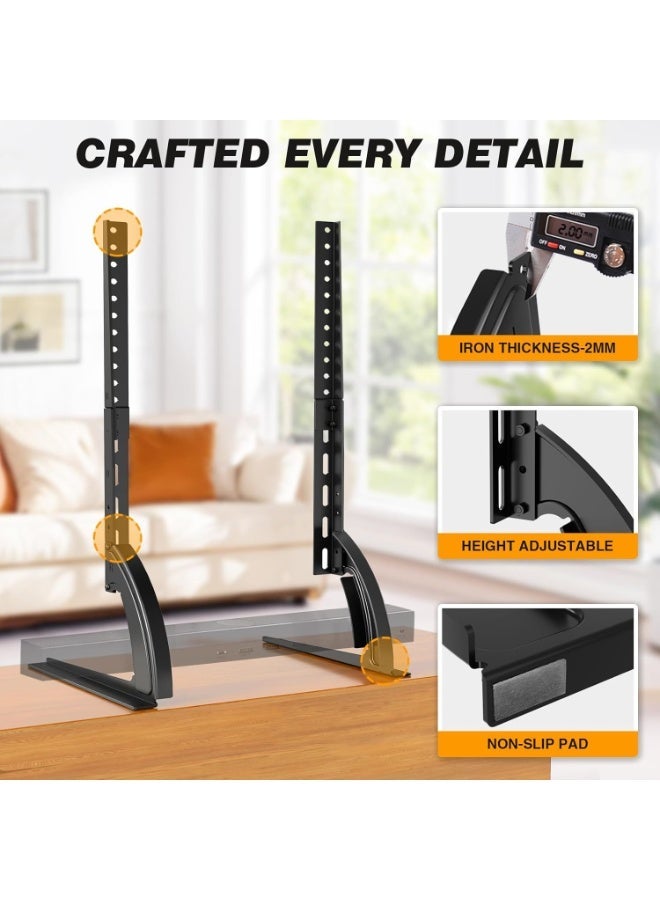 TV stand, universal desktop type, suitable for 22 to 65-inch plasma, LCD, and LED flat-screen TVs, with legs supporting up to 88 lbs, maximum VESA standard dimensions of 800 x 500 mm, and a height-adjustable base. - Image 4