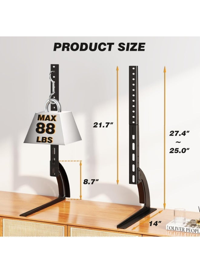 TV stand, universal desktop type, suitable for 22 to 65-inch plasma, LCD, and LED flat-screen TVs, with legs supporting up to 88 lbs, maximum VESA standard dimensions of 800 x 500 mm, and a height-adjustable base. - Image 3