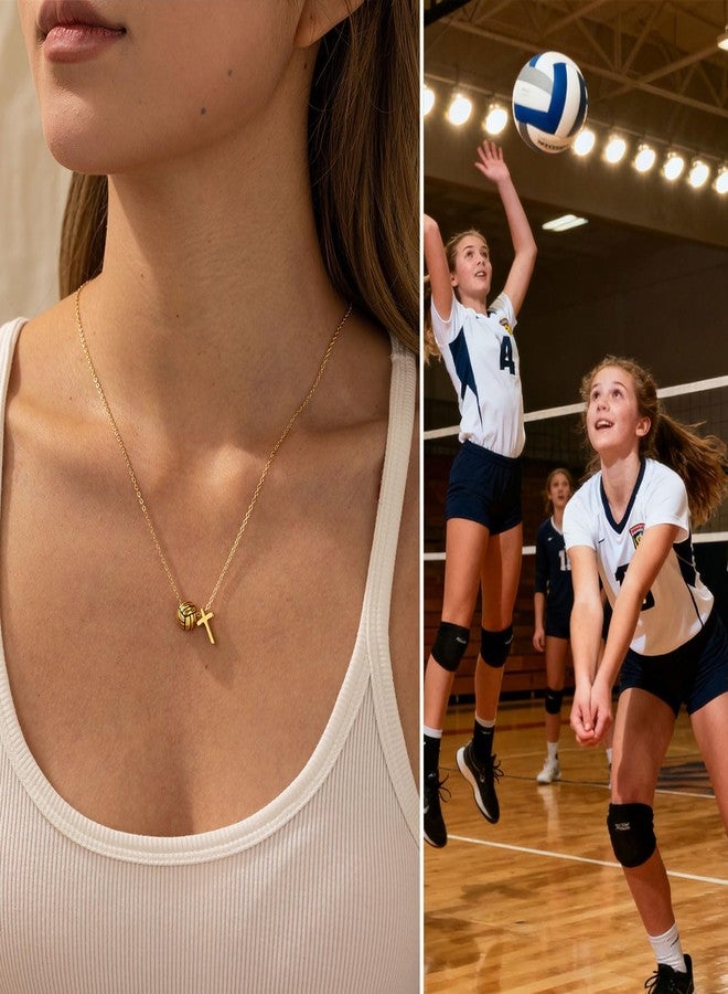 AULSIEY Volleyball Necklace Gifts for Teen Team, Volleyball Cross Necklace Jewelry Stuff Accessories for Women, Volley Ball Senior Night Gifts for Team Player Coach, Christmas Birthday Gifts for Player-Vo - Image 3