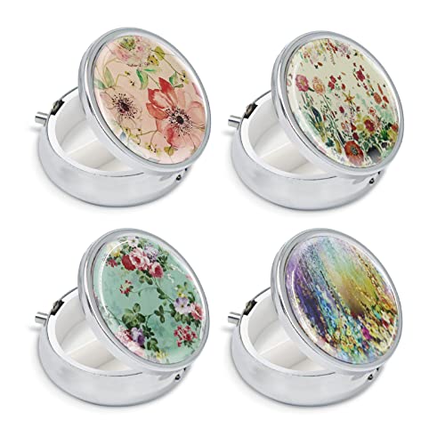 Modixun 4 Pack Elegant Small Pill Box 3 Compartments Pill Case for Purse Pocket with Mirror Metal Travel Portable Medicine Tablet Vitamin Holder Organizer Container Style A - Image 2