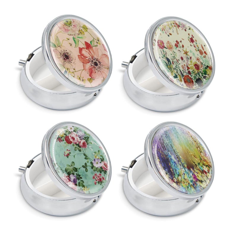 Modixun 4 Pack Elegant Small Pill Box 3 Compartments Pill Case for Purse Pocket with Mirror Metal Travel Portable Medicine Tablet Vitamin Holder Organizer Container Style A - Image 3