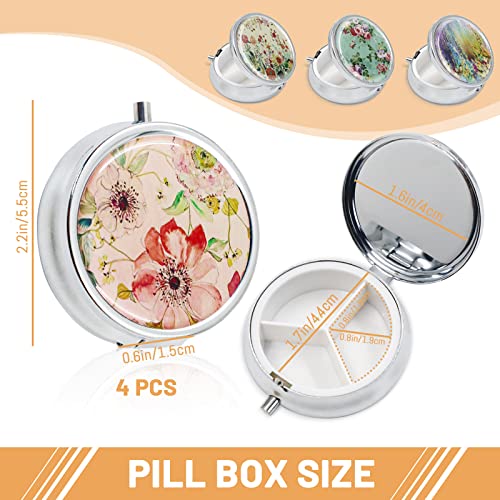 Modixun 4 Pack Elegant Small Pill Box 3 Compartments Pill Case for Purse Pocket with Mirror Metal Travel Portable Medicine Tablet Vitamin Holder Organizer Container Style A - Image 5