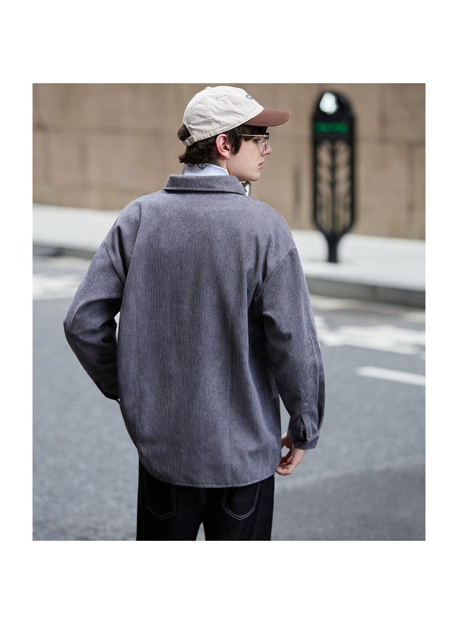Tonlion Men's Corduroy Fleece-lined Long Sleeve Shirt With Chest Logo - Image 3
