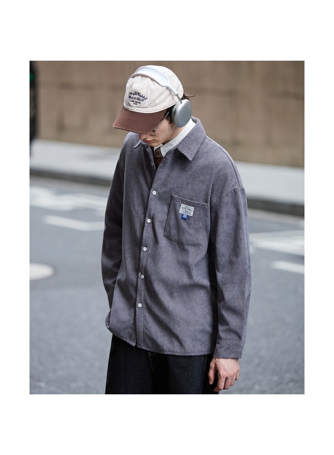Tonlion Men's Corduroy Fleece-lined Long Sleeve Shirt With Chest Logo - Image 2