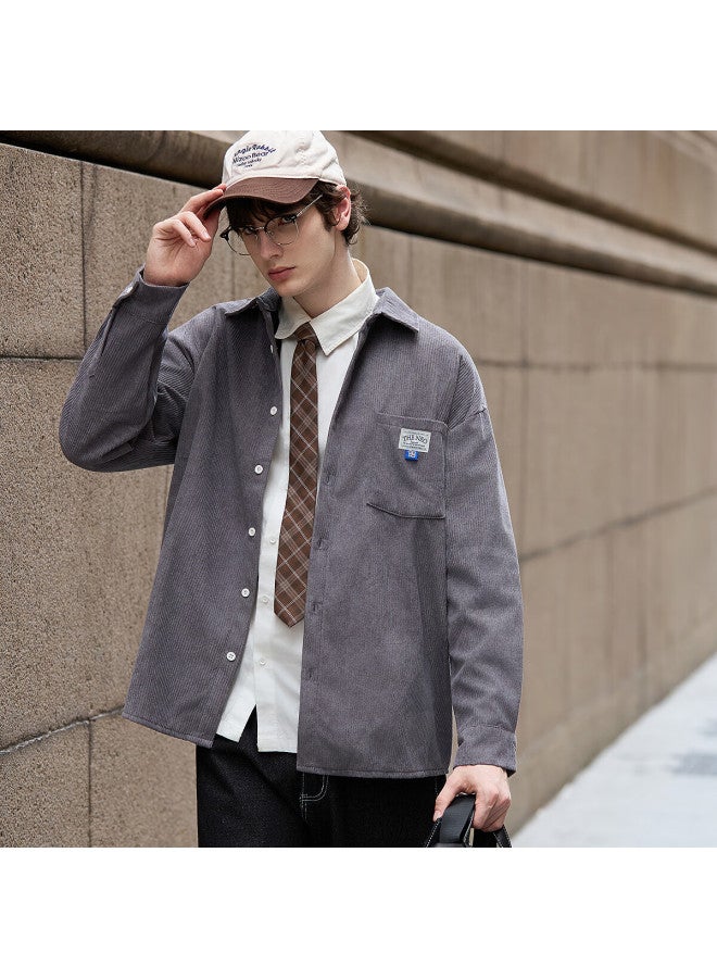 Tonlion Men's Corduroy Fleece-lined Long Sleeve Shirt With Chest Logo - Image 1