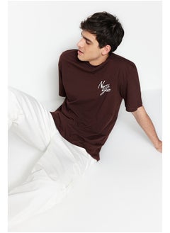 trendyol Brown Relaxed/Casual-Fit Short Sleeve Text Printed 100% Cotton T-Shirt TMNSS20TS1099  - Image 5