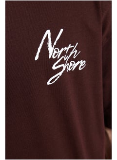 trendyol Brown Relaxed/Casual-Fit Short Sleeve Text Printed 100% Cotton T-Shirt TMNSS20TS1099  - Image 4