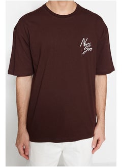 trendyol Brown Relaxed/Casual-Fit Short Sleeve Text Printed 100% Cotton T-Shirt TMNSS20TS1099  - Image 2