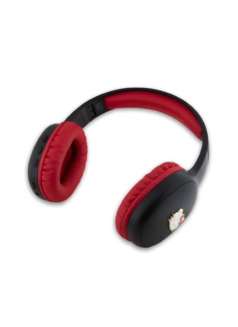 Hello Kitty - Hello Kitty Bluetooth Headphones Metal Logo Oval Shape / Boast a Rich And Balanced Sound /Up To 8 Hours of Wireless Listening / 40mm Driver size / Bluetooth Version 5.3 With A Range Of 10 Meters / - Black/Red - Image 1