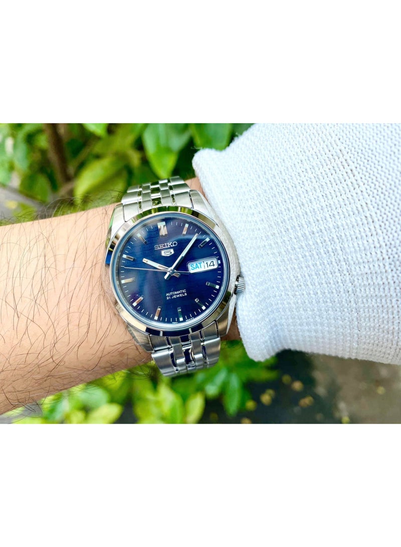 Seiko 5 Automatic Men's Watch SNK357K1 - Dark Blue Textured Dial with Luminous Hands, 37mm Stainless Steel Case, 21 Jewels Japan Movement - Image 4