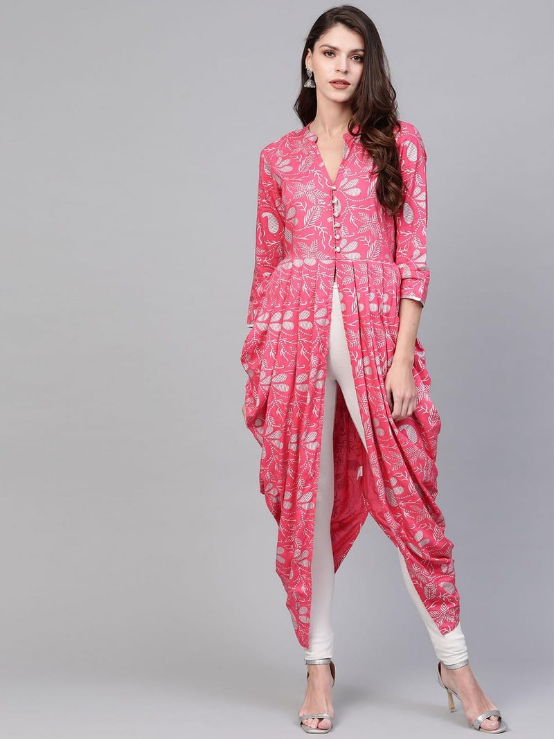 Pannkh Women's Foil Printed Cowl Kurta Pink - Image 4