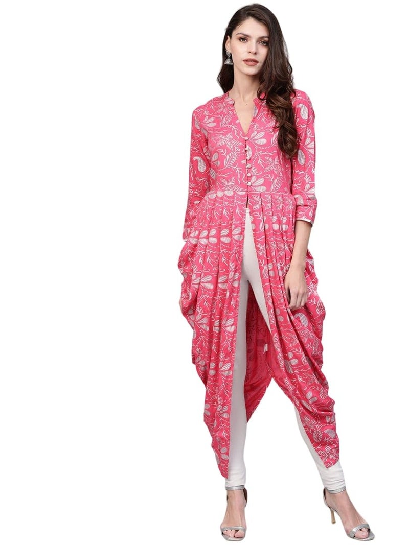 Pannkh Women's Foil Printed Cowl Kurta Pink - Image 5