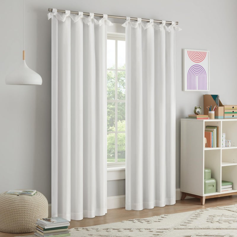 ECLIPSE KIDS Blackout Curtain, Kids Curtain with Tacked Bow Tab Top Header, 84 in x 40 in, Thermaback 100% Blackout Curtain, Curtain for Kids Room or Playroom, 1 Window Curtain, White - Image 5
