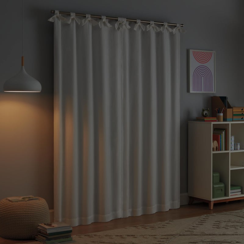 ECLIPSE KIDS Blackout Curtain, Kids Curtain with Tacked Bow Tab Top Header, 84 in x 40 in, Thermaback 100% Blackout Curtain, Curtain for Kids Room or Playroom, 1 Window Curtain, White - Image 4