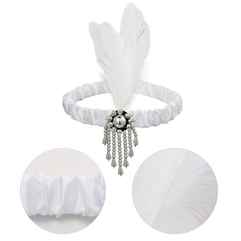 Tongcloud 12pcs 1920s Flapper Headband, Costume Flapper Headpiece for Women, Feather Headband for Gatsby Theme Party (White) - Image 5
