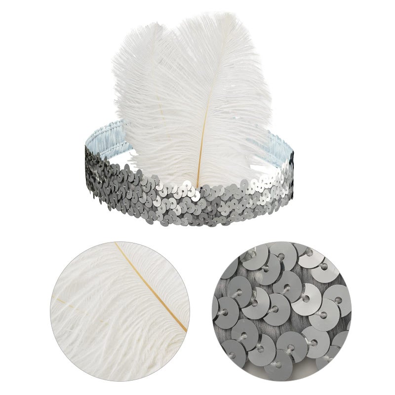 Tongcloud 12pcs 1920s Flapper Headband, Costume Flapper Headpiece for Women, Feather Headband for Gatsby Theme Party (White) - Image 4